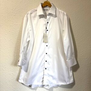Ledbury Shirtmakers Mens White Dress Shirt 17.5 35 Mid-Spread Collar NEW XL